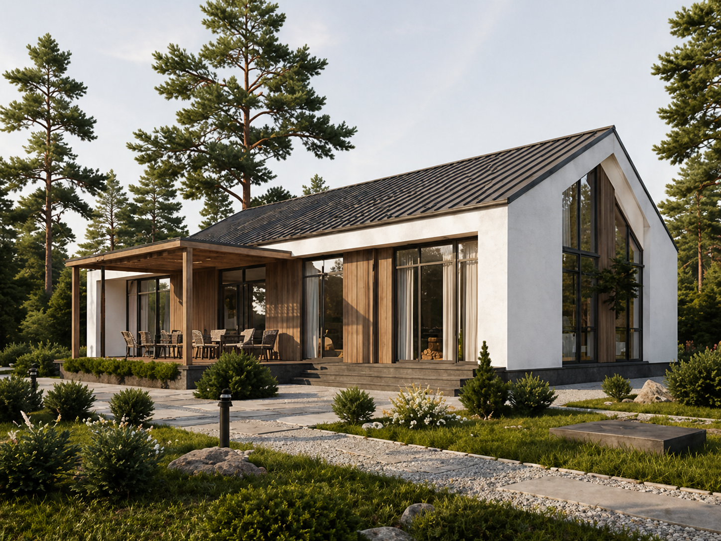 Современный частный дом среди сосен